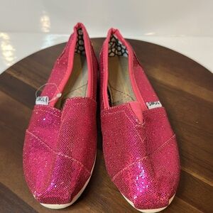 TOMS Girls Pink Sparkle Slip-On Shoes – Size 2Y NWOT